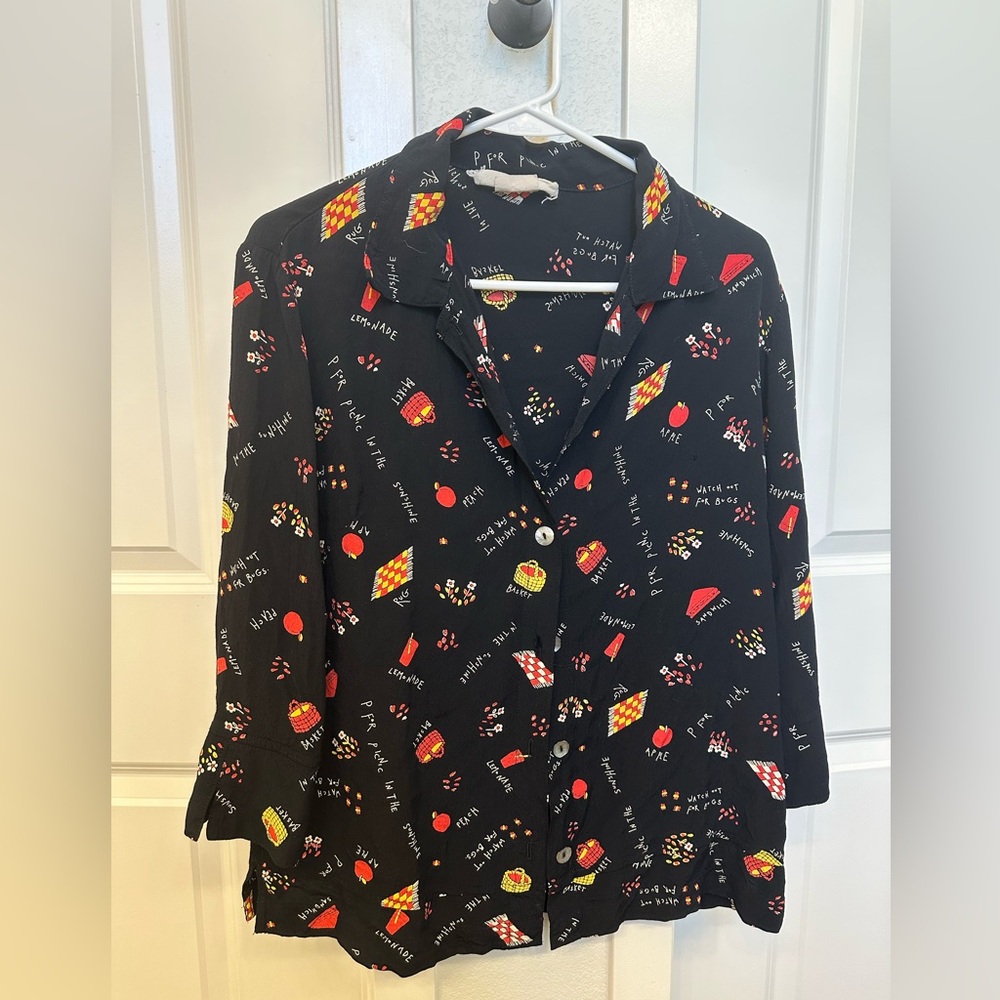 Picnic design 3/4 sleeve button up
